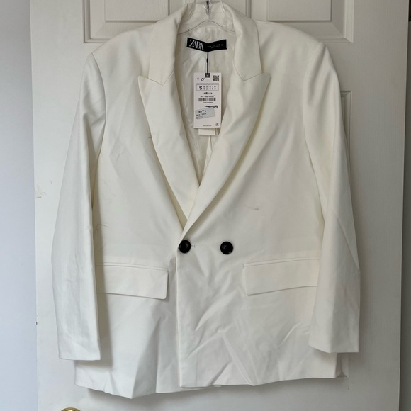 NWT ZARA White Double-Breasted Oversized Minimalist Blazer S Blogger Favourite - Picture 5 of 16